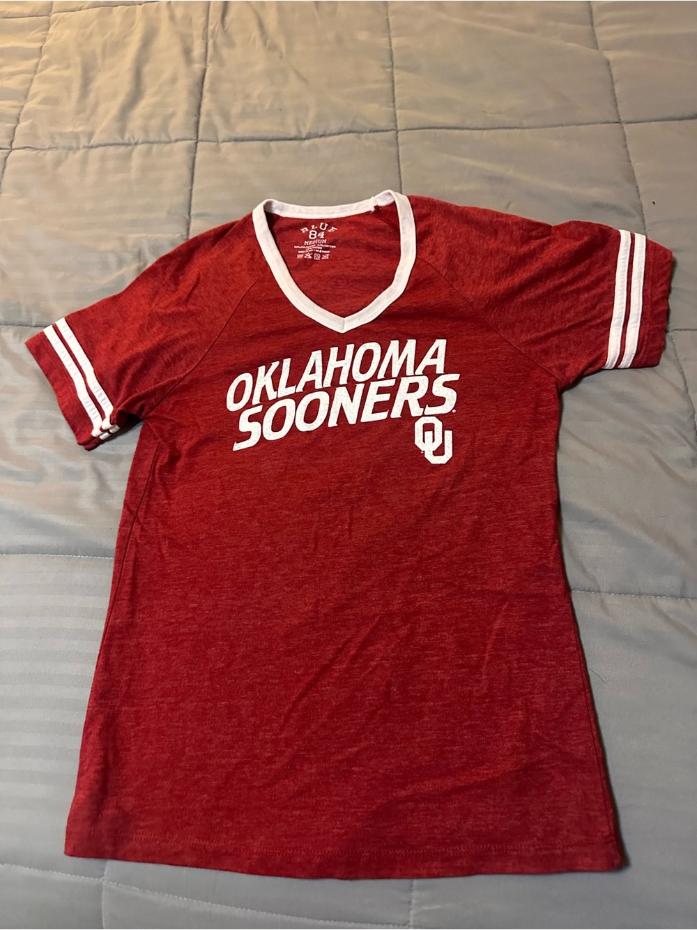 Blue 84 Red Heather V-Neck Tee with White Trim